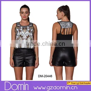 New Style Summer Fashion Design Sequin Ladies Tops thumbnail-1