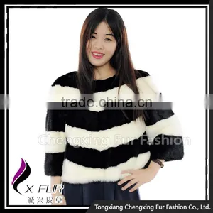 CX-G-A-261A Wholesale Stylish Cheap Winter Wear Round Neckline Real Mink Fur Coat Women thumbnail-3