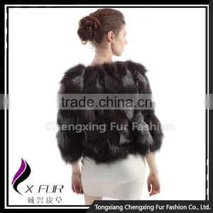 CX-G-A-228 New Fashion Women Patchwork Silver Fox Fur Coat thumbnail-4