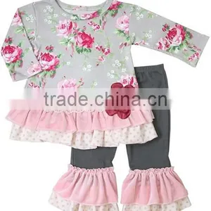 Chirstmas Outfit Red Stripe Top and Ruffle Pants Christmas Clothing Set Christmas Outfit thumbnail-4