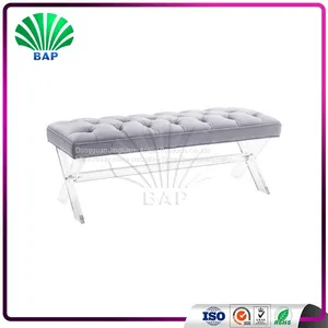 Stylish Smoke Gray Bench Lucite Furniture Legs Dressing Room Bench thumbnail-1