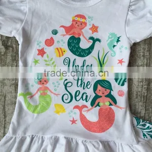 New Summer Baby Girls Clothes Mint Coral Mermaid Under the Sea Boutique Short Kids Cotton Kids Wear Ruffles Match Accessories thumbnail-2
