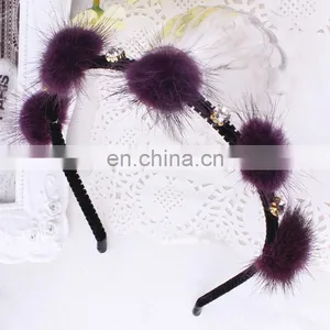 Small Genuine Mink Fur Balls Hair Hoop for Girl Handmade Fur Accessory thumbnail-2
