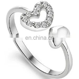 Double Heart Real Rhodium Plated Brass Crystal CZ Stone Ring for Women , Best Wedding Gift thumbnail-1