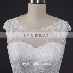 High-end Customize White Illusion Neckline Applique Wedding Dress Designers thumbnail-4