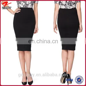 Black Knee Length Fitted Mature Women Skirt thumbnail-1