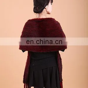 2016 Wide Red Warm and Soft Noble Knitted Mink Scarf thumbnail-1
