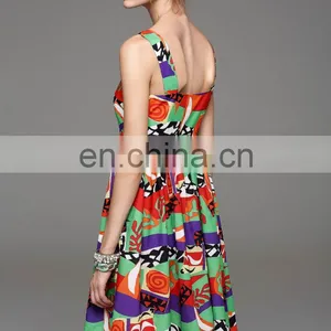Ladies High Quality Linen v Neck Dress Designs Wide Strap Dress thumbnail-2