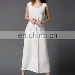 OEM Plain Color Modal Fabric Girls Slip Dress Women Casual Loose Shirt Basic Maxi Dress for Summer thumbnail-6