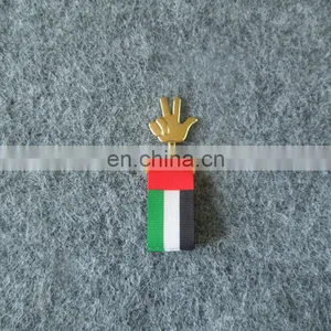 Custom UAE National Flag Ribbon and Plated Gold Hand Shape Metal Lapel Pin Badge thumbnail-1