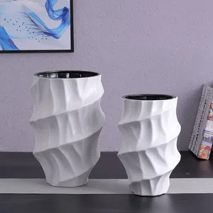 Irregularity Paper Folding Whirlwind Gear White Custom Made Ceramic Vase Bottle Art Decoration thumbnail-3