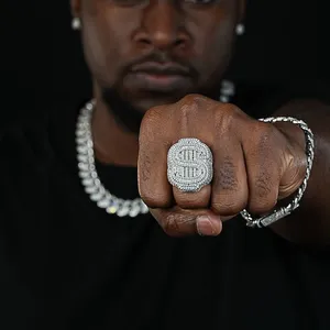 Shining Star Jewelry Custom Mens Big Dollar Sign Moissanite Hip Hop Rapper Ring thumbnail-1
