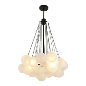 Grape Cluster Pendant - 19 Milky White Glass Balls Black E27*3 thumbnail-5
