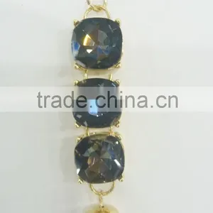 FASHION BIG GLASS STONE CHAIN TASSEL NECKLACE thumbnail-6