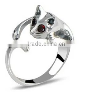 Silver Plated Kitten Cat Ring With Crystal Eyes Gift Women's Jewelry thumbnail-1