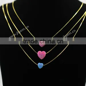 Fashion Synthetic 12mm Pink Heart Opal Stone 18K Gold Plated 925 Silver Necklace Jewelry thumbnail-6