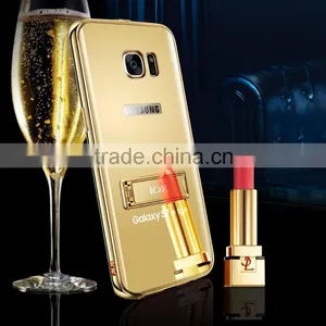 KXX Gold Series Stainless Steel Bumper With Acrylic Backplaneck Case for Samsung S7 Edge Luxury Mirror Back Stand Case MT-5580 thumbnail-1