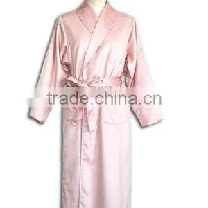 Long Satin Dressing Gown - Peach/Black thumbnail-2