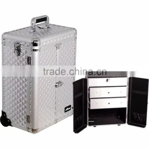 Aluminum Rolling Makeup Cosmetic Case With 2 Drawers thumbnail-2