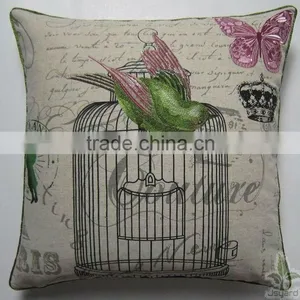 Linen Fabric With Embroidered Bird Cushion thumbnail-1