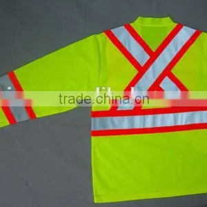 Yellow Safety Vest With Pockets Long Sleeves Mesh Fabric V-neck Reflective Shirt thumbnail-2