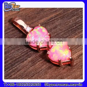 Custom Lab Created Double Heart 925 Sterling Silver Red Fire Opal Pendant Wholesale thumbnail-1