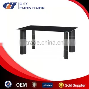 Black Tempered Glass Dining Table Metal Tube Covered With Leather thumbnail-1