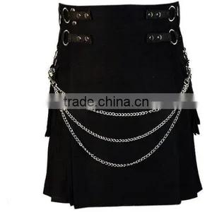 Active Men Black Fashion Kilt, Utility Chain Kilt thumbnail-1