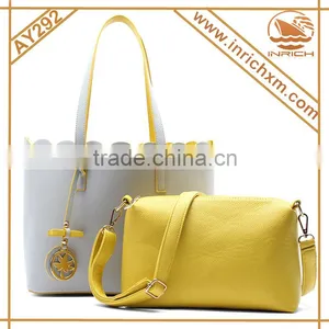 European Style Pure Color Pandent Decorated PU Leather Handbag Satchel Tote thumbnail-1