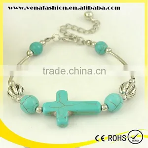 Silver Vintage Nature Stone Bead Bracelet, Cross Bracelet thumbnail-5