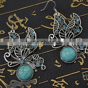 Designs New Retro Nation Bohemian Style Butterfly Turquoise Earrings Wedding Jewelry thumbnail-1