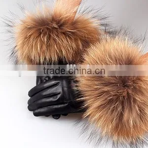New 2016 Winter Fashion Raccoon Fur Short Design Women's Leather Gloves Thickening thumbnail-4