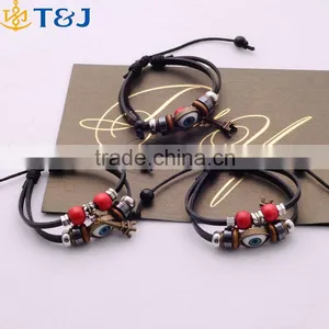 <<<2016 Fashion New Design Men Personalized Double Wrap Bangle Blue Eye Leather Bracelets/ thumbnail-1