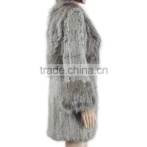 High Quality Knitted Fur Coat With Rabbit/silver Fox Fur/high Fashion Fur Style for Ladies KZ150105 thumbnail-3