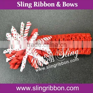 Hot Sales Curly Grosgrain Ribbon Bow Elastic Crochet Headband For Kids thumbnail-1