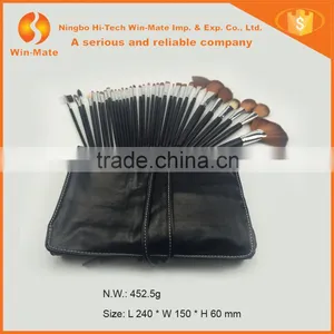 Cosmetic Facial Brown Nylon Hair Matte Black Wooden Handle in Charming Black PU Bag Makeup Brush Set 34 Piece thumbnail-3