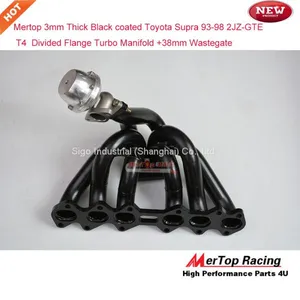 Мертоп Черный покрытый толщиной 3 мм турбомаНифолд для Toyot* Supra 93-98 2JZ-GTE 2JZ с двойным турбированным разделенным фланцем +отводной клапан диаметром 38 мм thumbnail-2