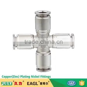 JULY Made Push-in Connector Brass Cross Pneumatic Fittings thumbnail-1