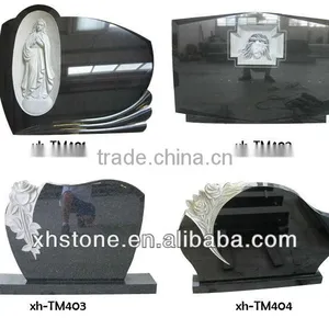 European Style Natural Stone Hand Carved Flower Etching Black Granite Tombstone (24 Years Factory) thumbnail-1