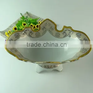 Wholesale Stocked White Ceramic Cake Stand for Food, Porcelain Fruit Plate With Gold Line,wedding Cake Use thumbnail-2