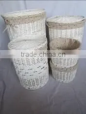 White Color Willow Material Round Brown Basket of Dirty Laundry thumbnail-1