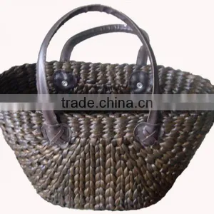 Water Hyacinth Handbag, Handle Leather Handbag thumbnail-1