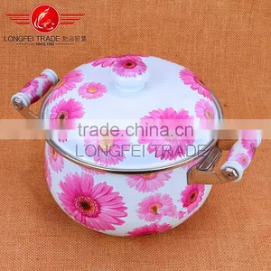Decal Full Flower Cast Iron Stew Pot Enamel Cookware Pot With Rivetyed Handle thumbnail-1
