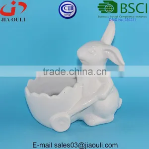 BSCI Audit Factory New Design Easter Bunny With Cart Decorative Ceramic Candy Dish thumbnail-1