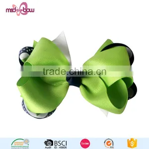 Latest Design Green Handmade Ribbon Grossgrain Hair Bows for Women thumbnail-1