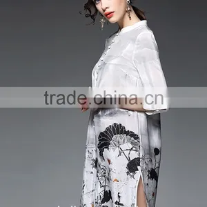 2016 Newest Summer Woman White Long Chinese Silk Shirts OEM Service thumbnail-4