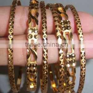 Set of 6 GOLD Tone INDIAN BRACELET BANGLES KADA #D28 thumbnail-1