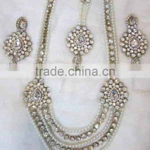 PEARL Gold Plated LONG Necklace EARRING Set thumbnail-1
