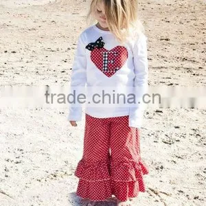 Girls Valentine Outfit Personalized Heart Shirt & Double Ruffle Pant thumbnail-1