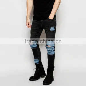 Fashion Rock Hip Hop Two One Men Ripped Jeans Slim Fit thumbnail-1